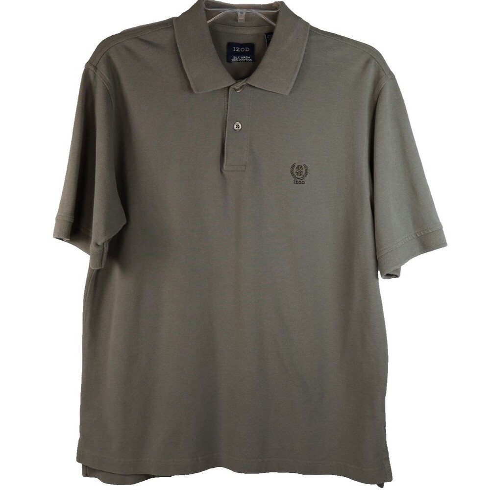 IZOD Polo Shirt Men's Size Medium Dark Green Short Sleeve Silkwash 100% Cotton